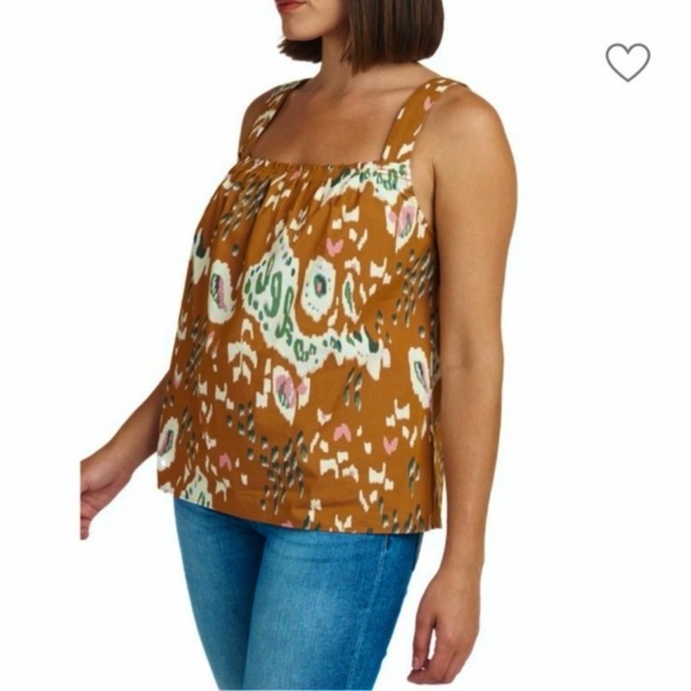 DR2 Elizabeth Top Caramel Brown Pleated Sleeveless L Babydoll Boho Mod